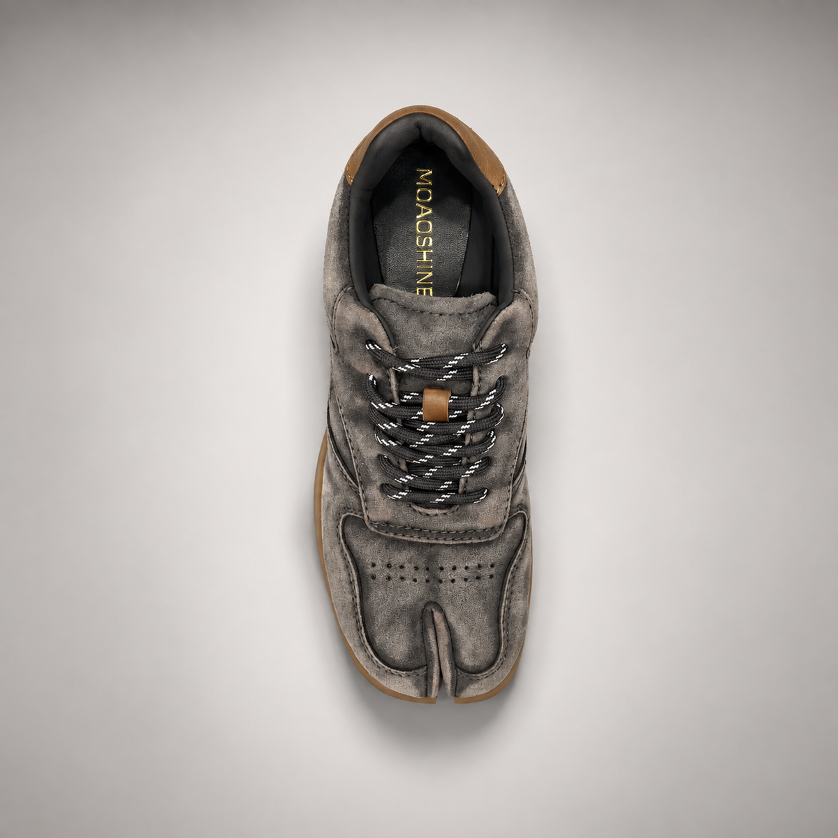 Gray washed suede panel lace-up sneakers - view 6