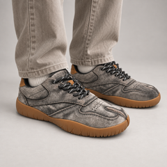 Gray washed suede panel lace-up sneakers - on foot