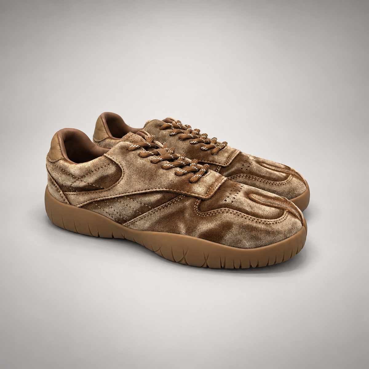 Tan washed suede panel lace-up sneakers - view 1