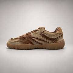 Tan washed suede panel lace-up sneakers - view 3