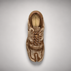 Tan washed suede panel lace-up sneakers - view 6