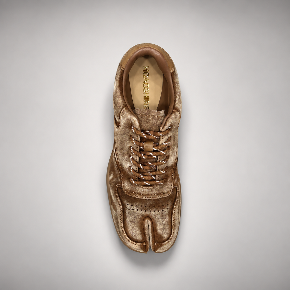 Tan washed suede panel lace-up sneakers - view 6