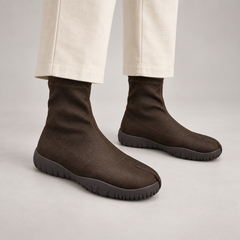 Dark brown stretch ankle boots - on foot
