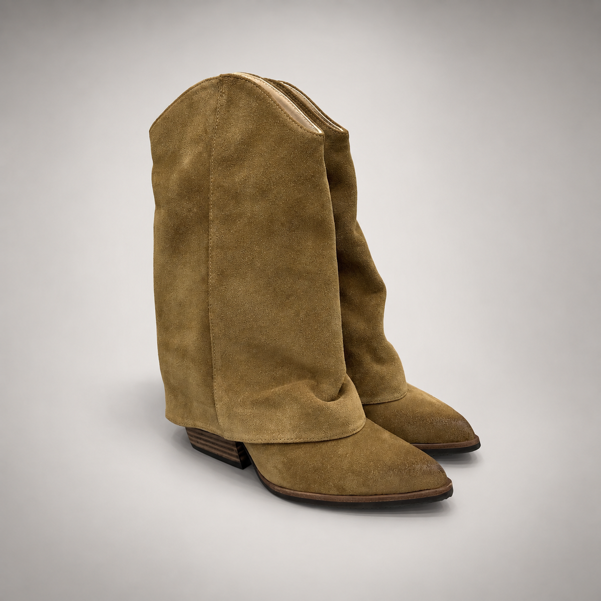 Khaki taupe slouch suede high-heel boots - view 1