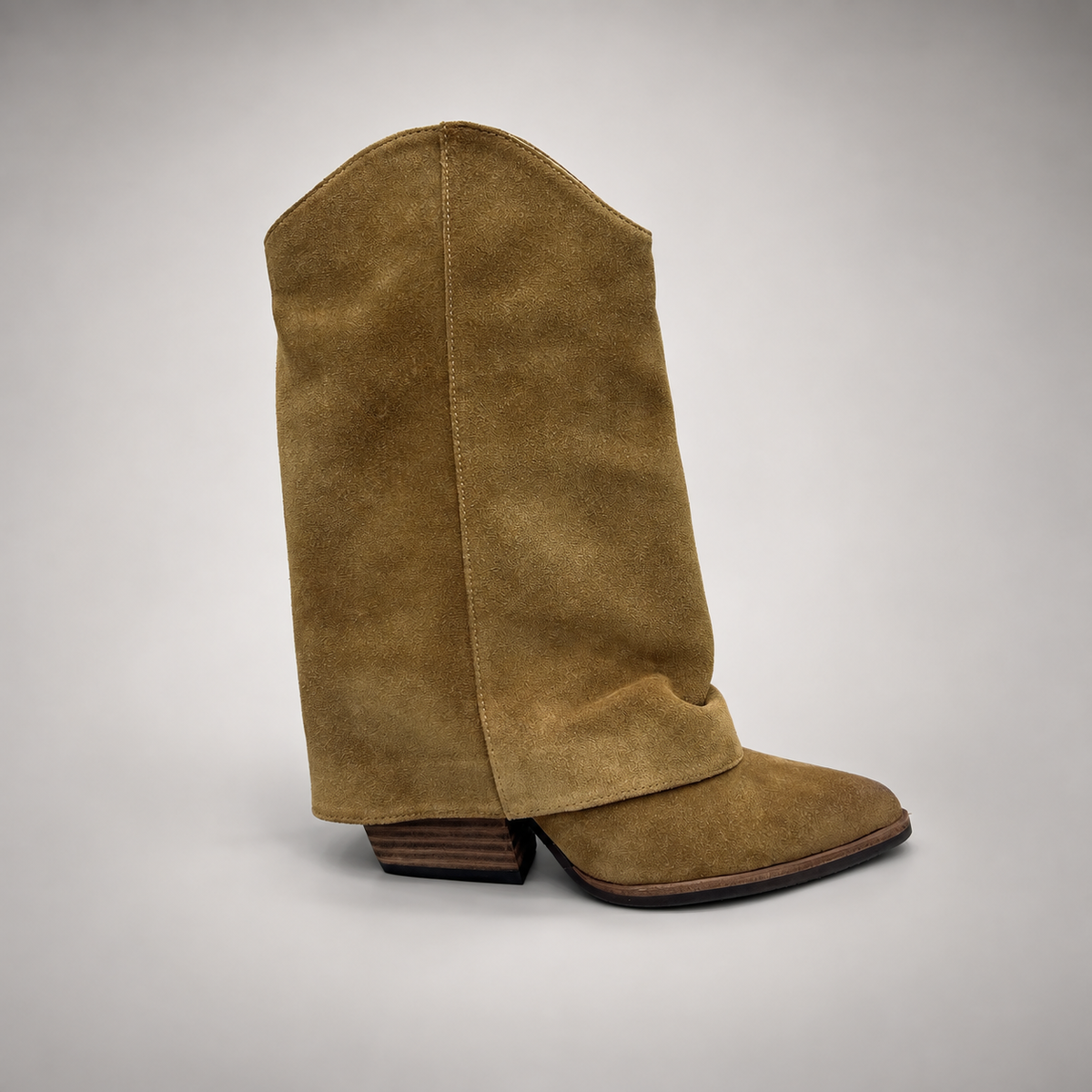 Khaki taupe slouch suede high-heel boots - view 2