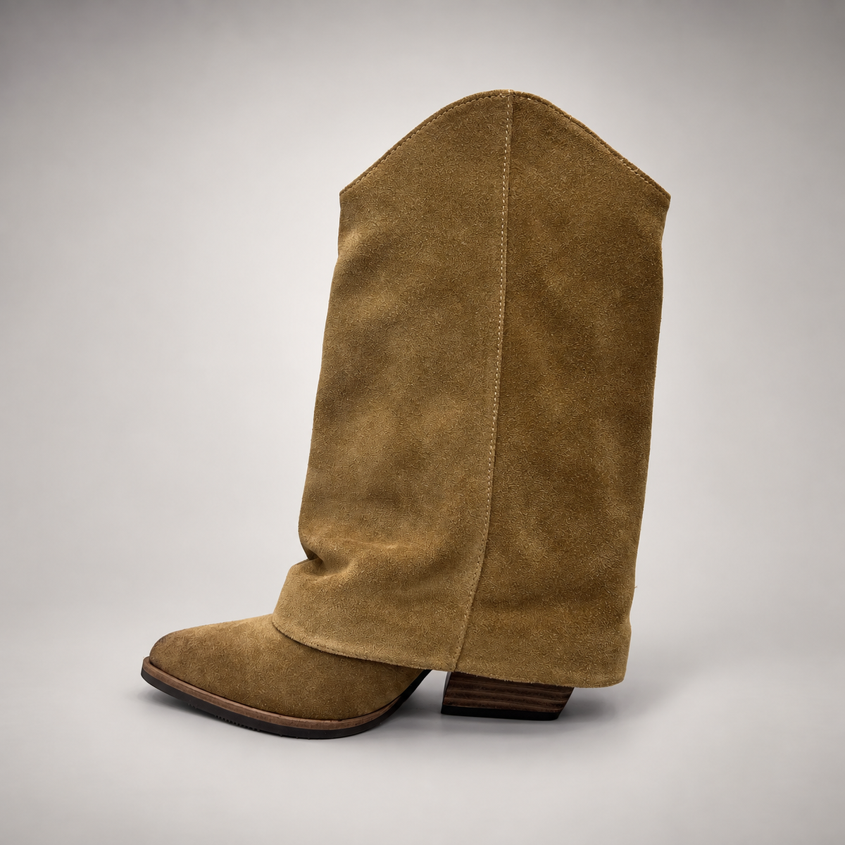 Khaki taupe slouch suede high-heel boots - view 3