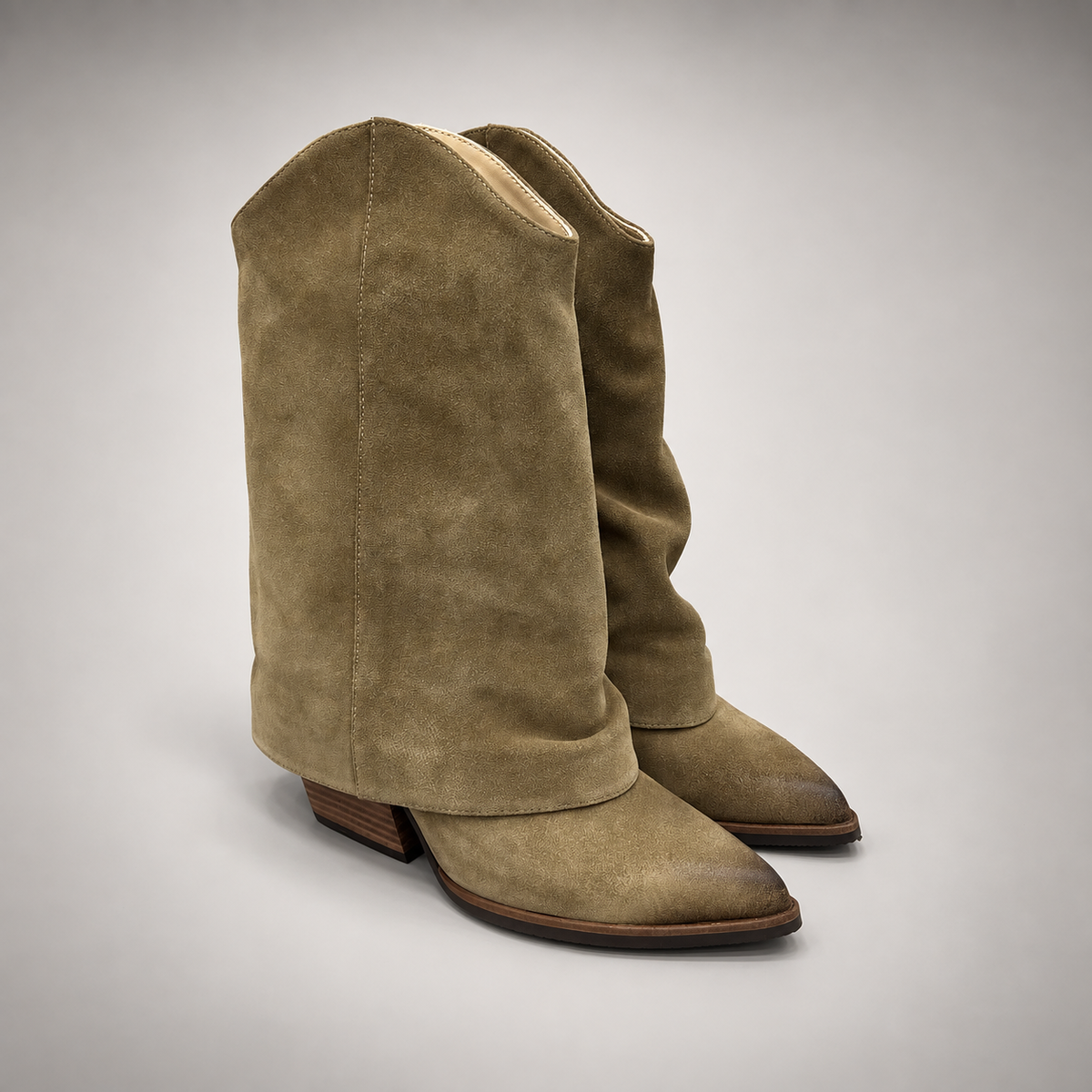 Light taupe slouch suede high-heel boots - view 1