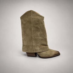 Light taupe slouch suede high-heel boots - view 2