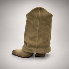 Light taupe slouch suede high-heel boots - view 3