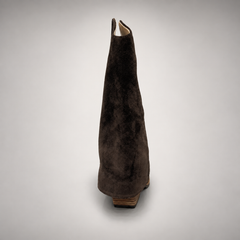 Dark espresso brown slouch suede high-heel boots - view 4