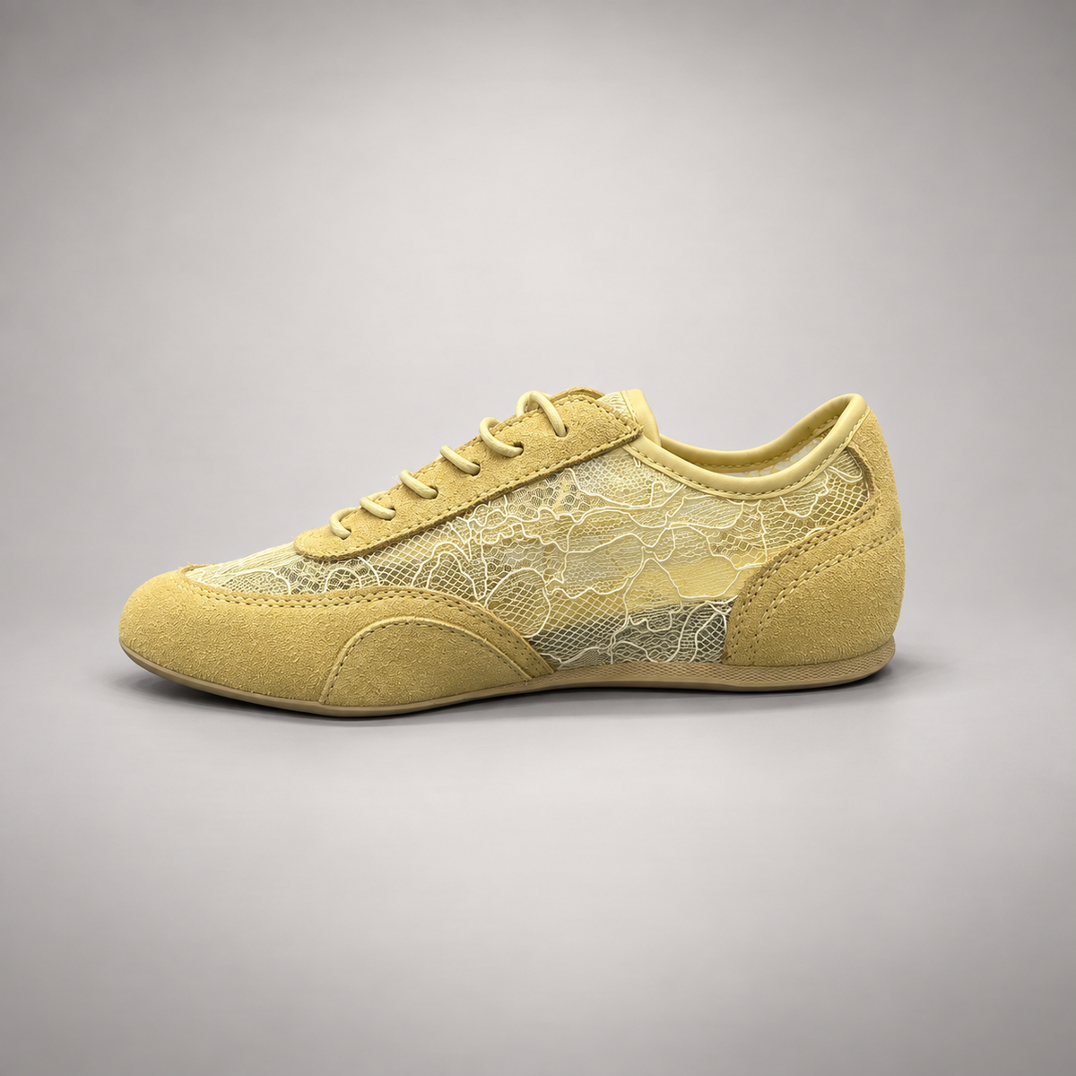 Mustard yellow floral mesh suede sneakers - view 3