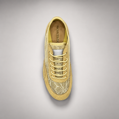 Mustard yellow floral mesh suede sneakers - view 6