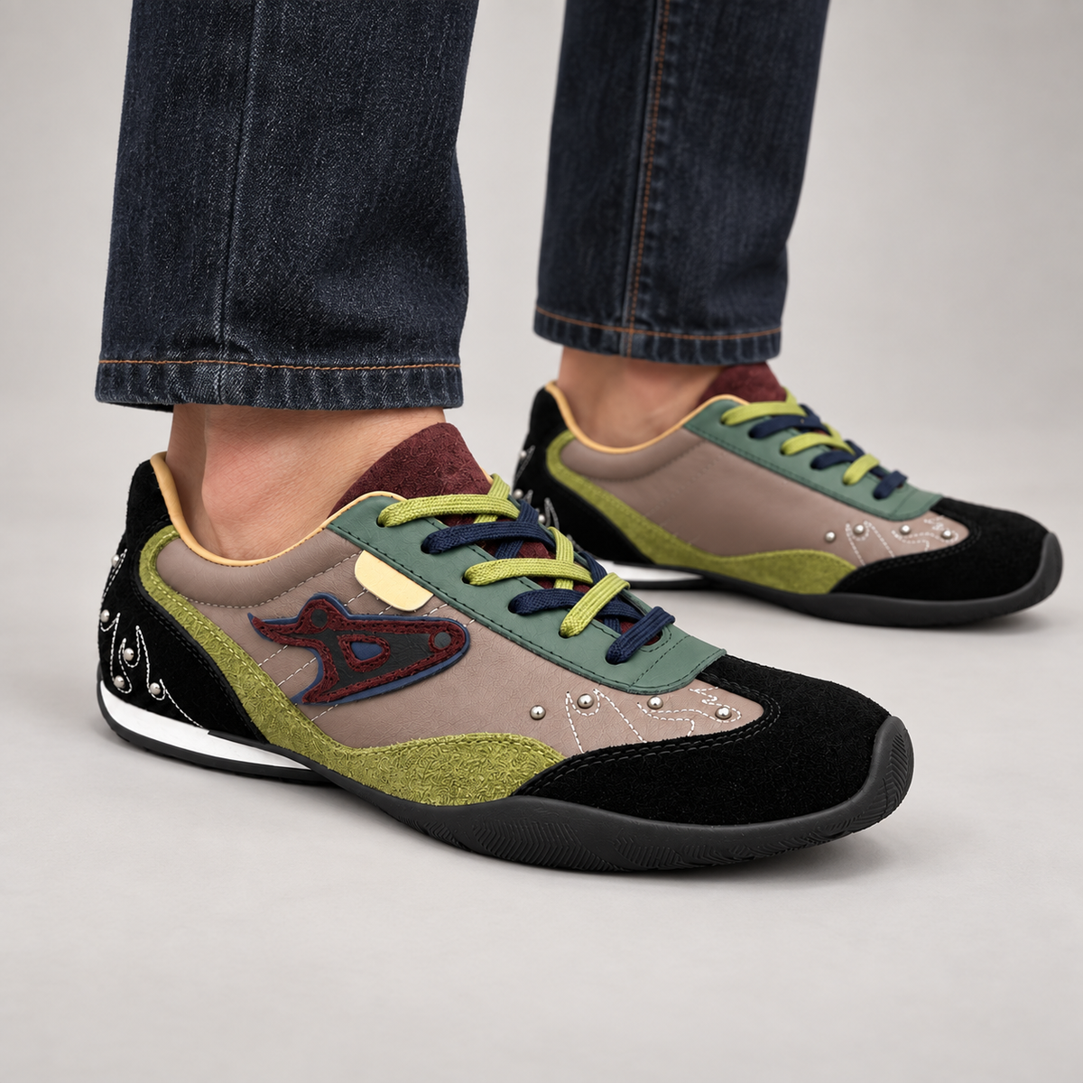 Multicolor airplane patch leather sneakers - on foot