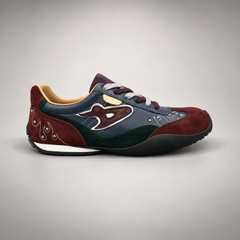 Burgundy navy green airplane patch sneakers - view 2