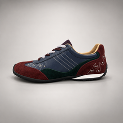 Burgundy navy green airplane patch sneakers - view 3