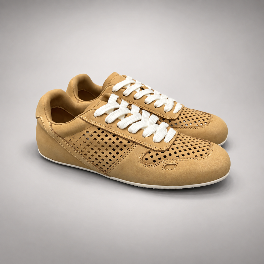 Tan perforated leather sneaker