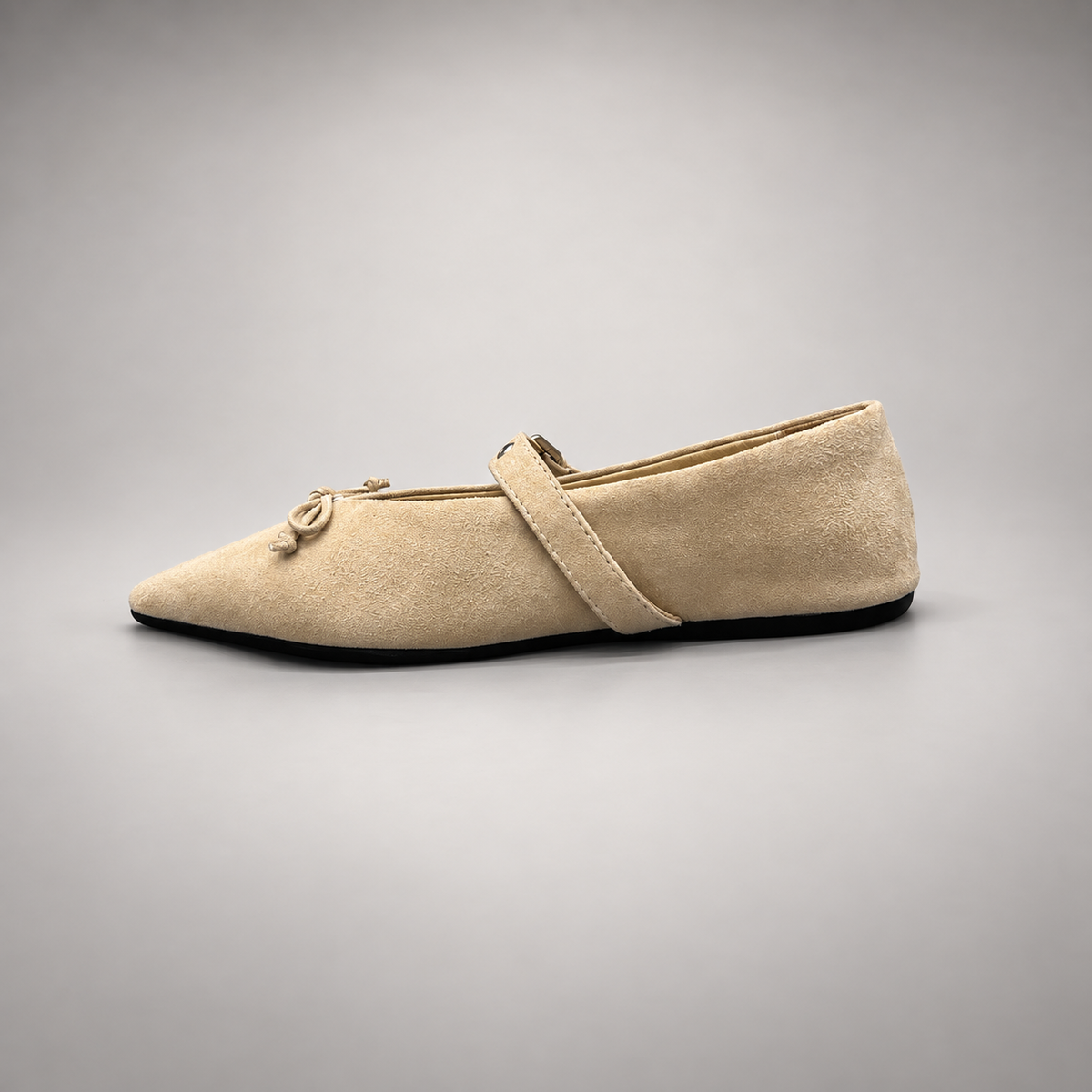 Beige buckle-strap suede flat