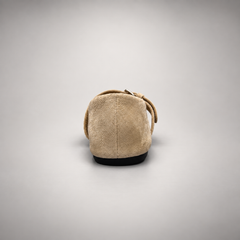 Beige buckle-strap suede flat