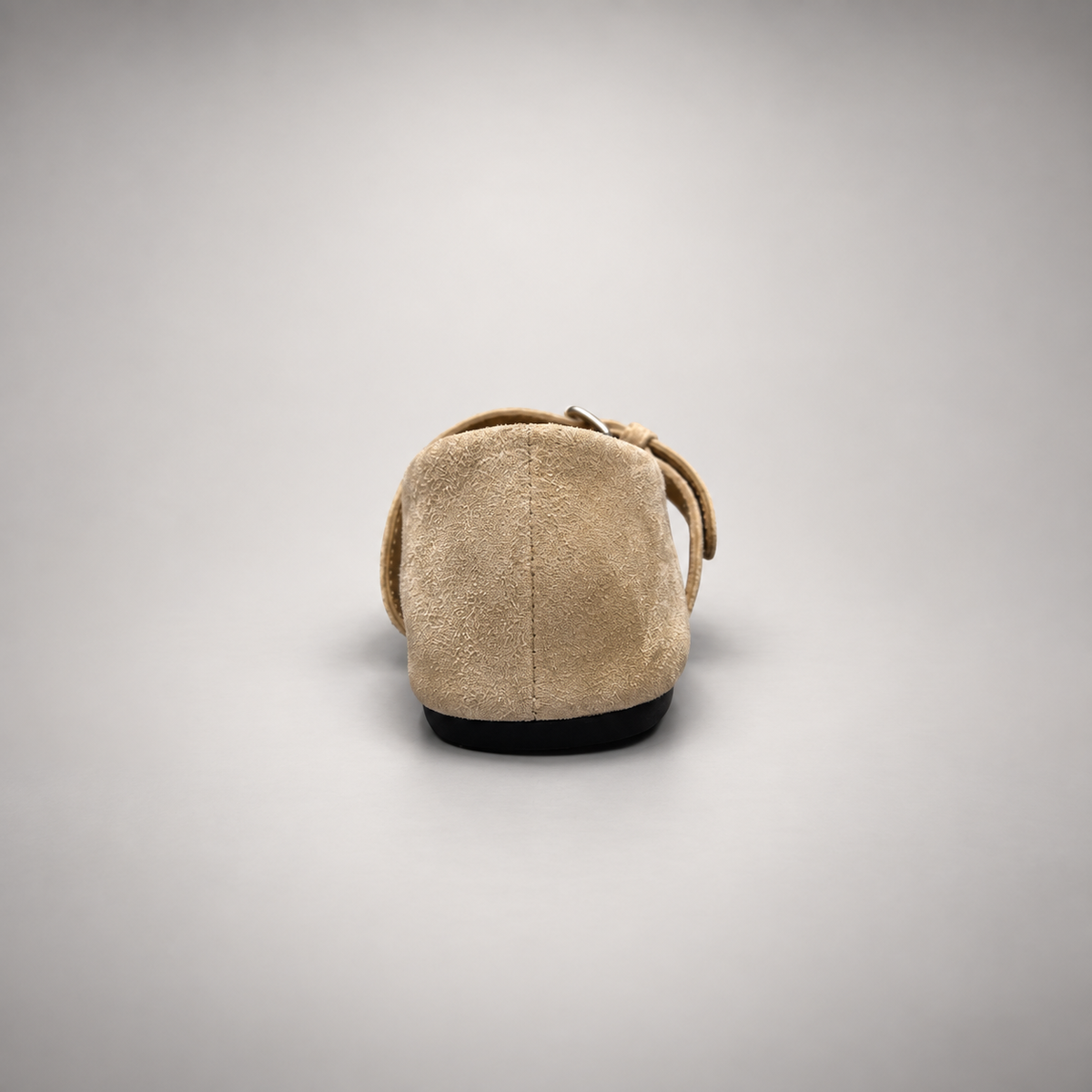 Beige buckle-strap suede flat