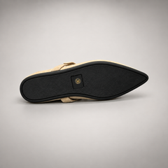 Beige buckle-strap suede flat