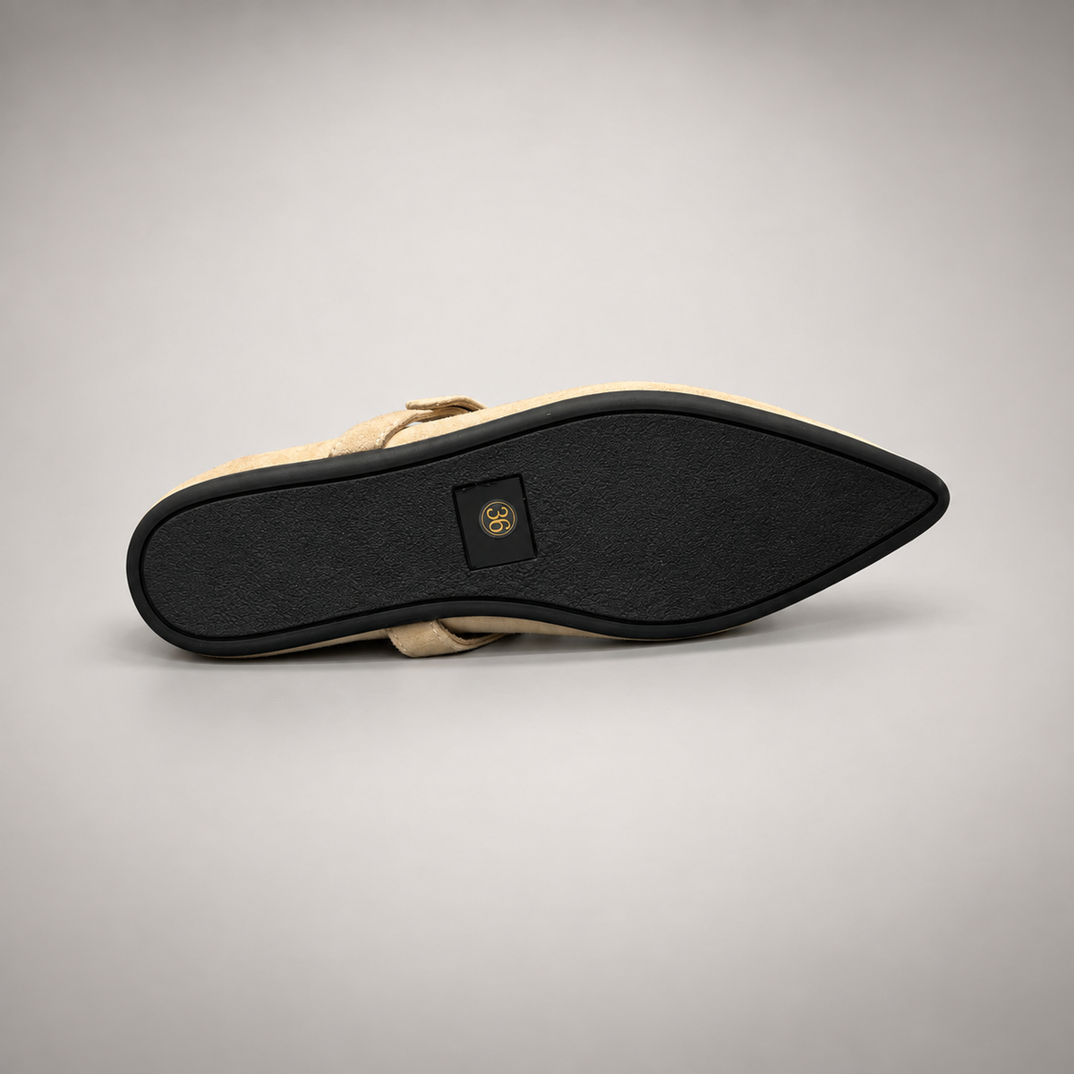 Beige buckle-strap suede flat