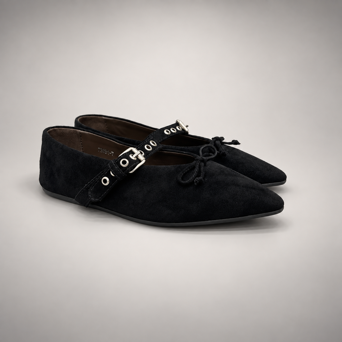 Black buckle-strap suede flat