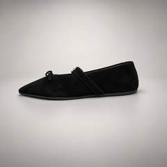 Black buckle-strap suede flat