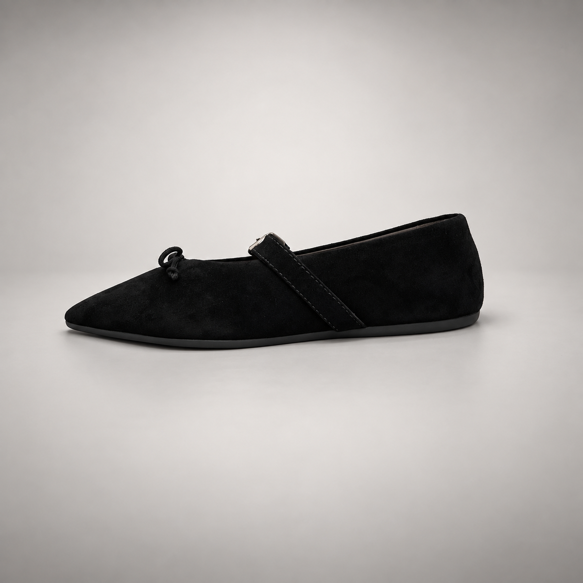 Black buckle-strap suede flat