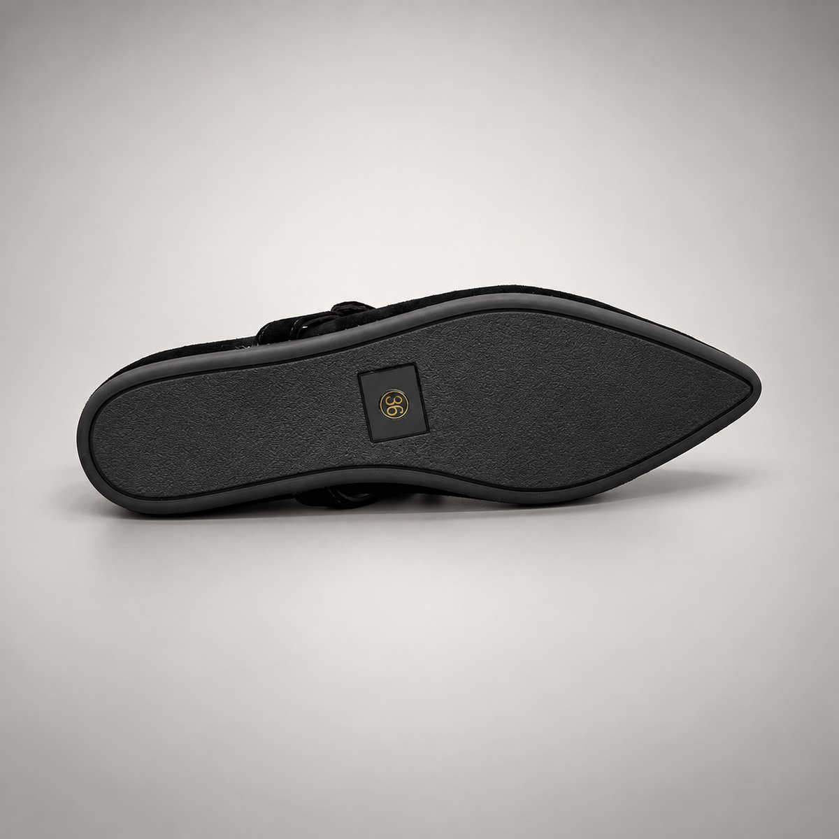 Black buckle-strap suede flat