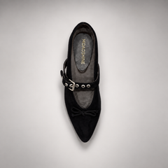Black buckle-strap suede flat