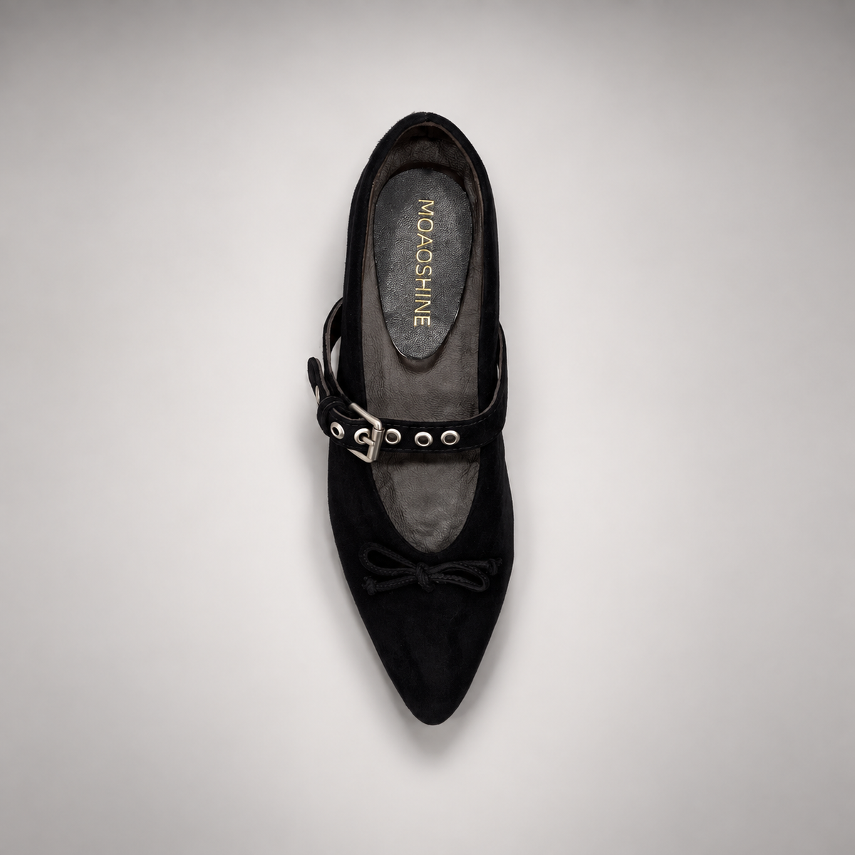Black buckle-strap suede flat