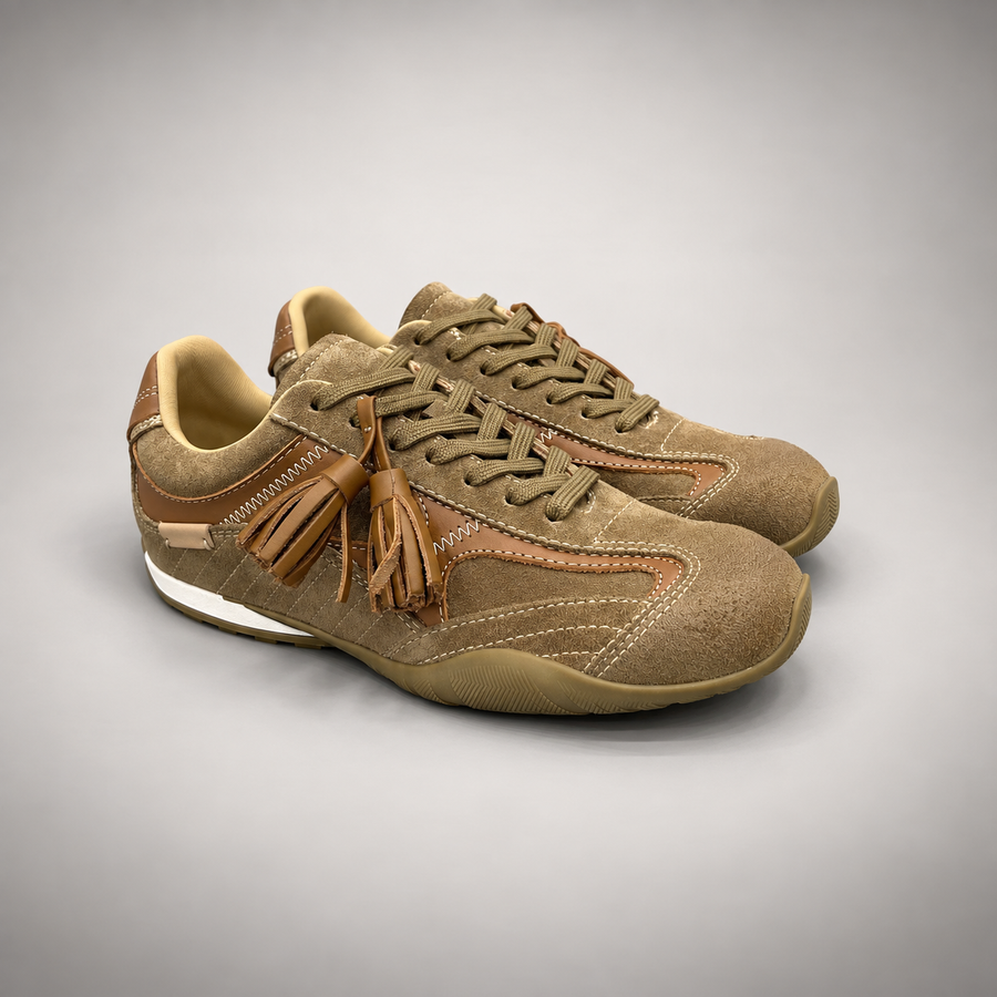 Olive brown fringe suede sneaker