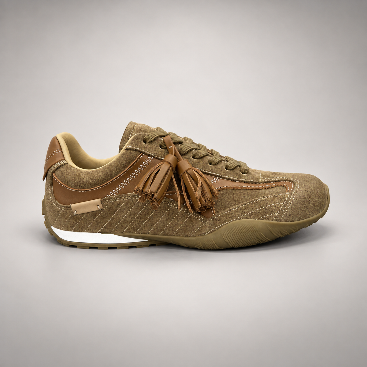 Olive brown fringe suede sneaker