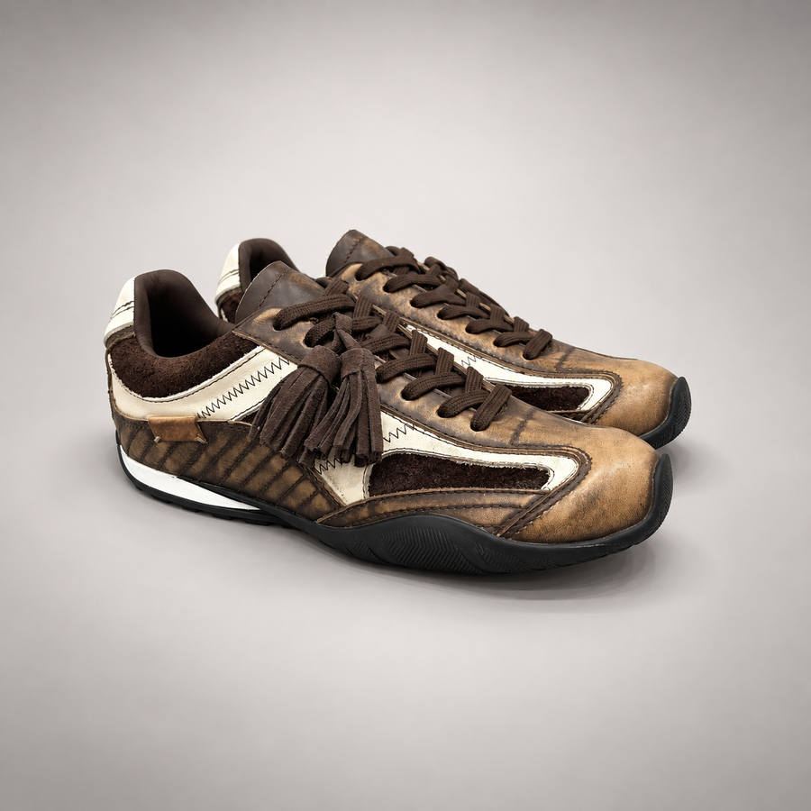 Dark brown tassel leather sneaker