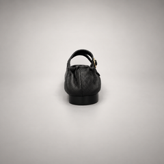 Black double-buckle leather Mary Jane flat