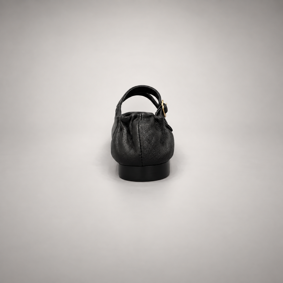 Black double-buckle leather Mary Jane flat