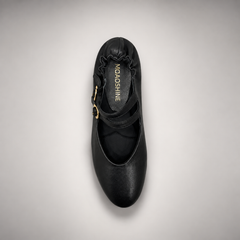 Black double-buckle leather Mary Jane flat