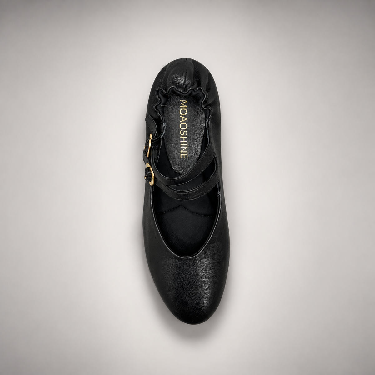 Black double-buckle leather Mary Jane flat