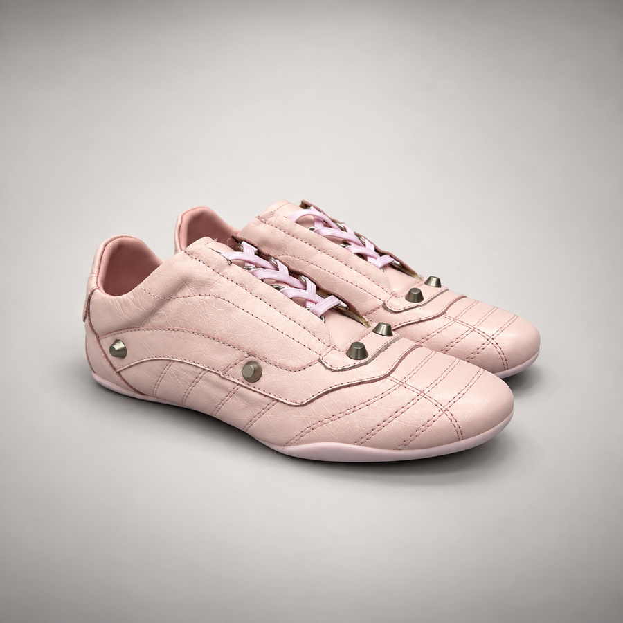 Blush pink studded leather sneaker
