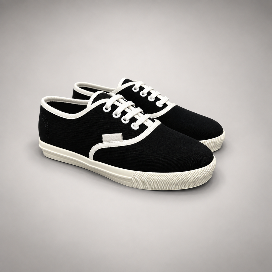 Black canvas lace-up sneakers, product view