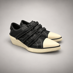 Black triple-strap wedge sneakers, product view