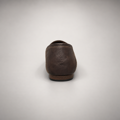 Dark brown washed leather horsebit loafer rear view