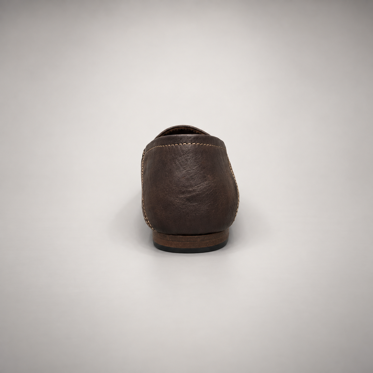 Dark brown washed leather horsebit loafer rear view