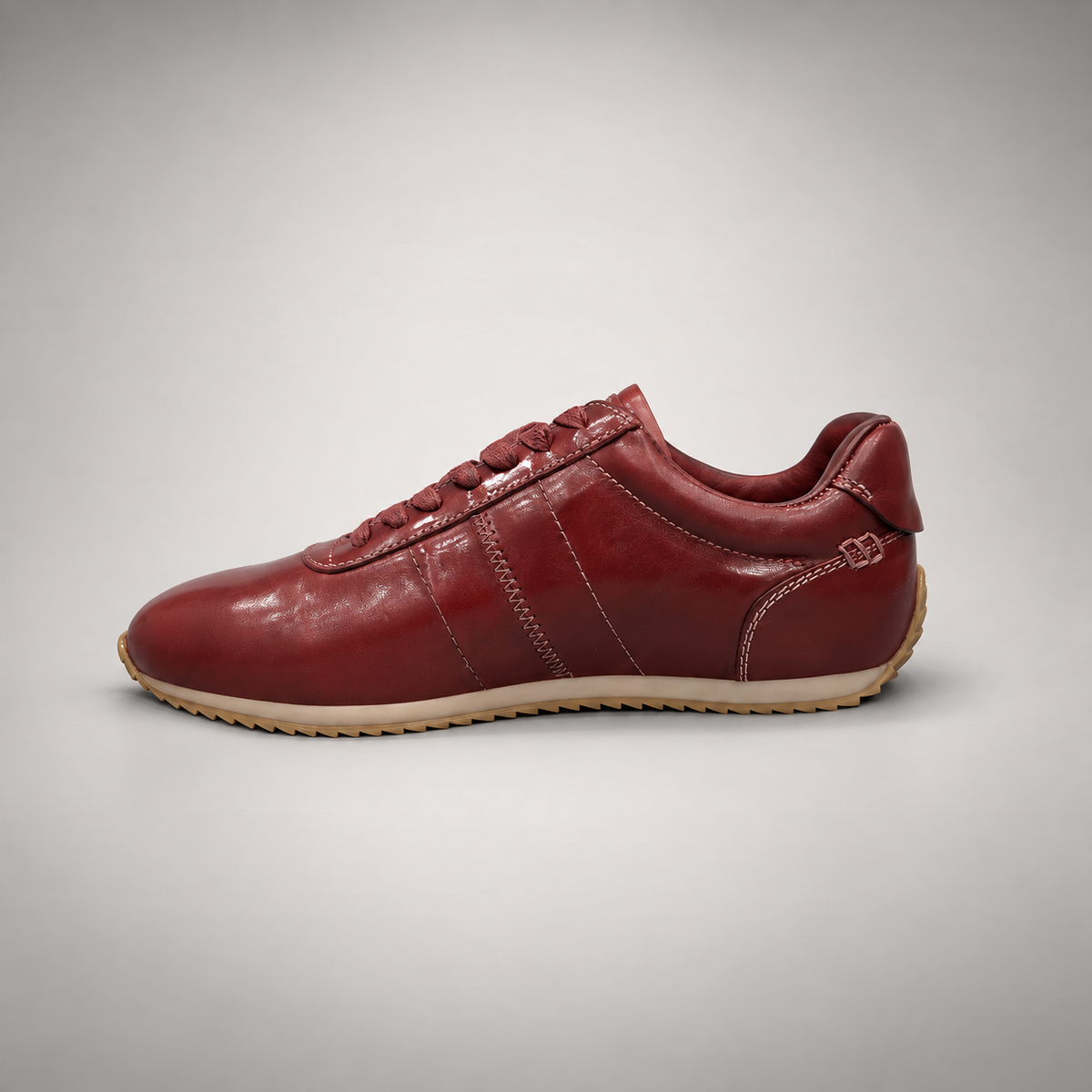 Burgundy low-top lace-up sneaker opposite-side view