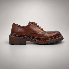 Brown washed leather platform lace-up shoes opposite-side view