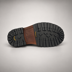 Brown washed leather platform lace-up shoes rear view