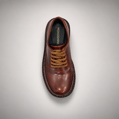 Brown washed leather platform lace-up shoes outsole view