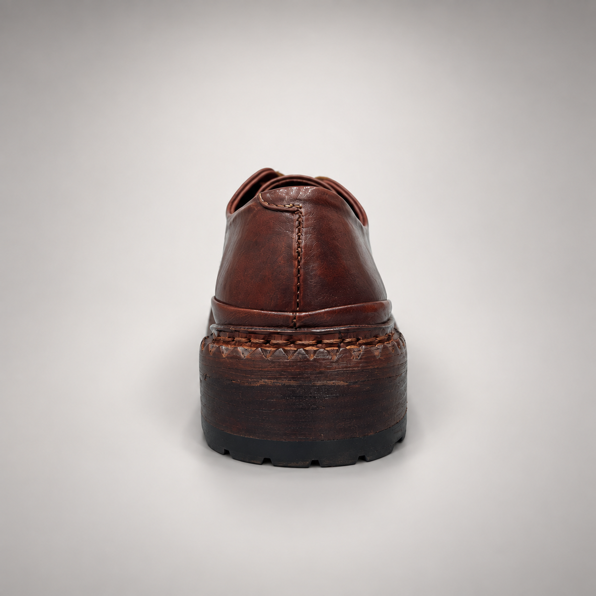 Brown washed leather platform lace-up shoes top view