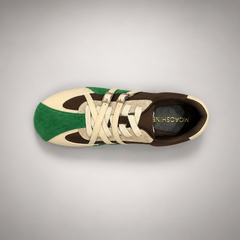 Green and Brown Suede Buckle-Detail Sneakers top view