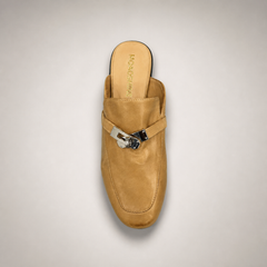 Tan mule loafer outsole view showing the cow leather outsole